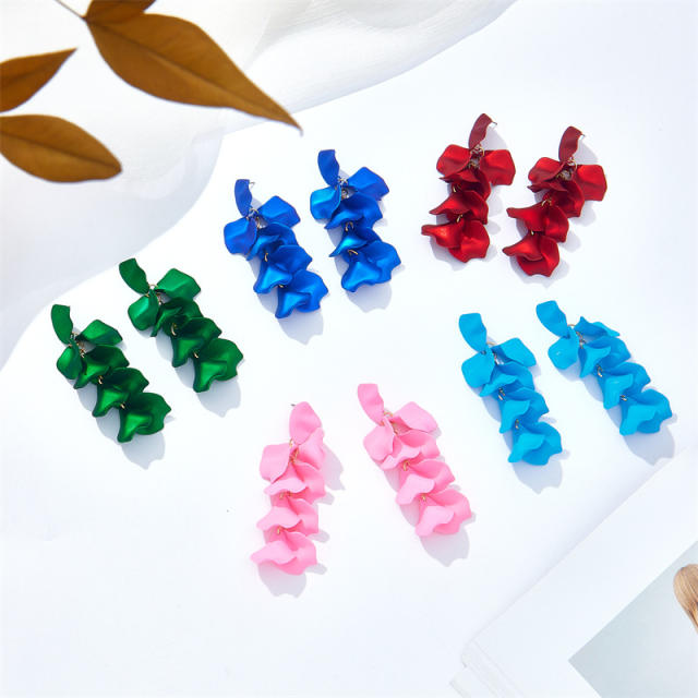 10cm Hot sale colorful painting petal flower long earrings