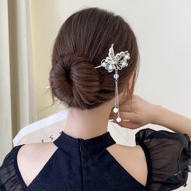 Chinse trend hollow butterfly tassel alloy hair sticks