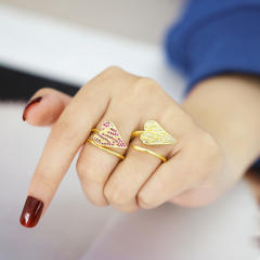 Occident fashion pave setting color cubic zircon leaf gold plated copper rings