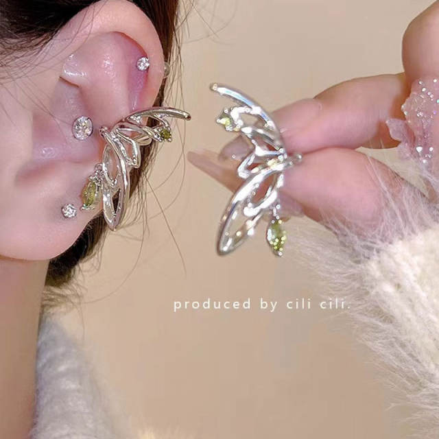 Super shiny rhinestone butterfly tassel ear cuff