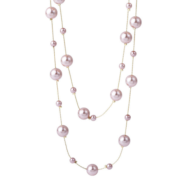 Elegant two layer pearl bead long necklace sweater chain