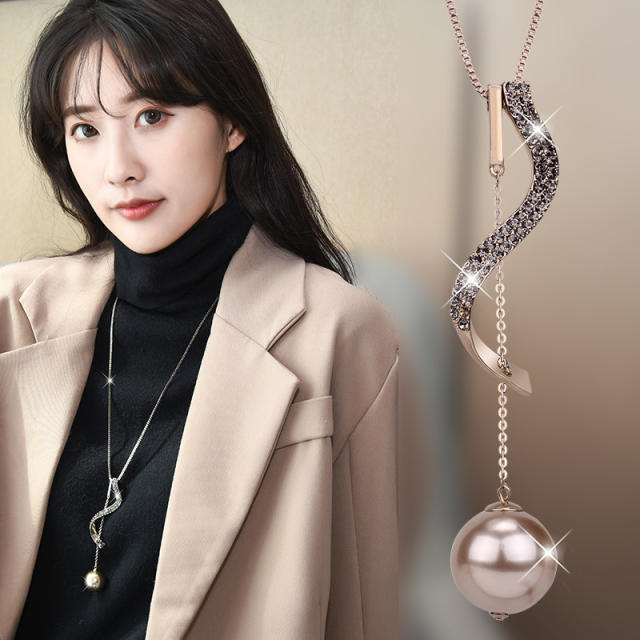 Korean fashion elegant sprial pearl alloy long necklace sweater chain