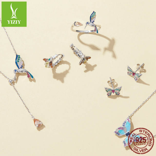 925 sterling silver hummingbird butterfly necklace rings