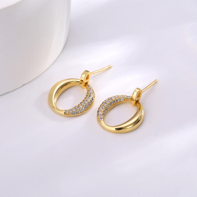 925 needle diamond circle gold plated copper earrings