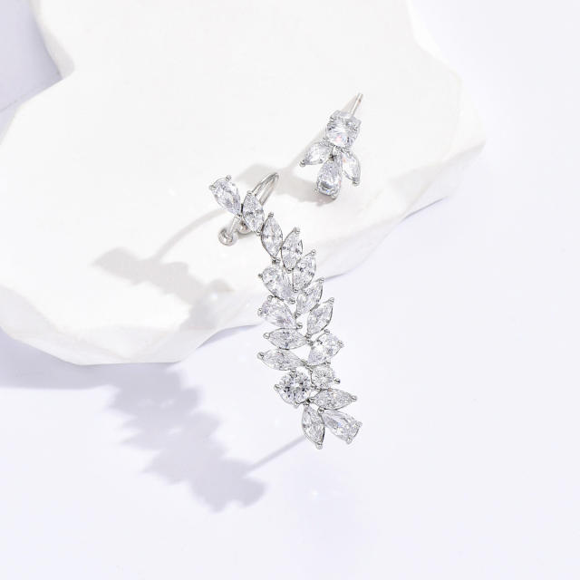Luxury pave setting cubic zircon feather copper ear cuff(1pcs price)