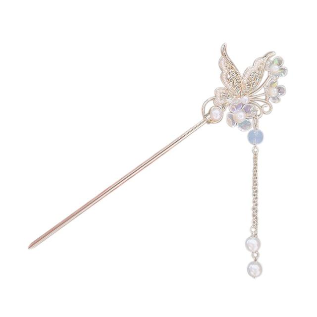 Chinse trend hollow butterfly tassel alloy hair sticks