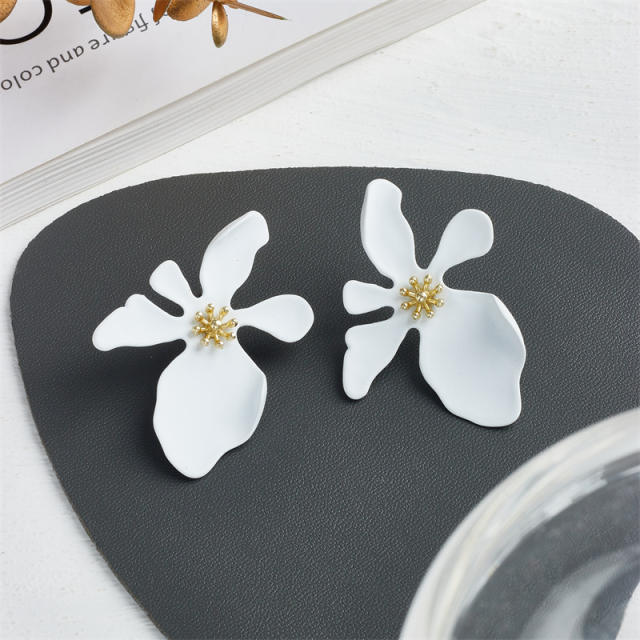 925 needle candy color painting petal flower studs earrings