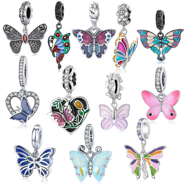 925 sterling silver enamel butterfly charm pendant diy bracelet