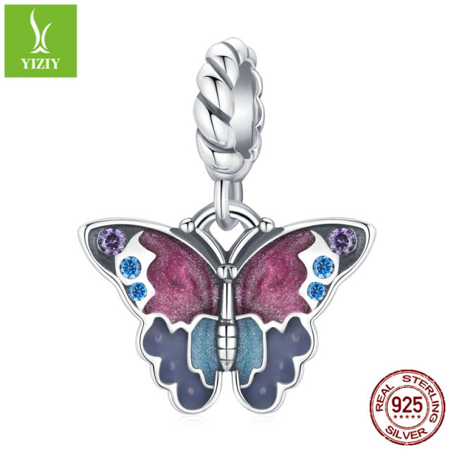 925 sterling silver enamel butterfly charm pendant diy bracelet