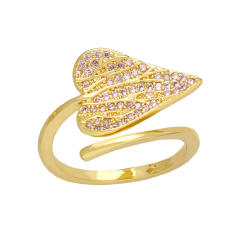 Occident fashion pave setting color cubic zircon leaf gold plated copper rings
