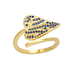 Occident fashion pave setting color cubic zircon leaf gold plated copper rings