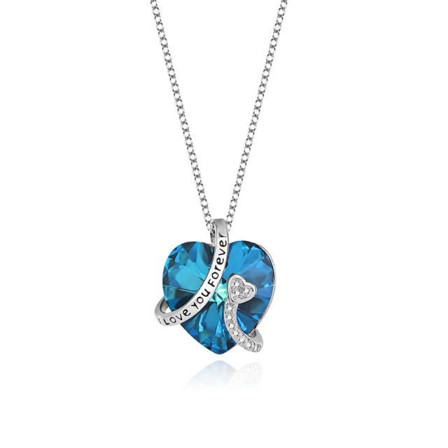 Hot sale 925 sterling silver austrian crystal heart mother's day necklace