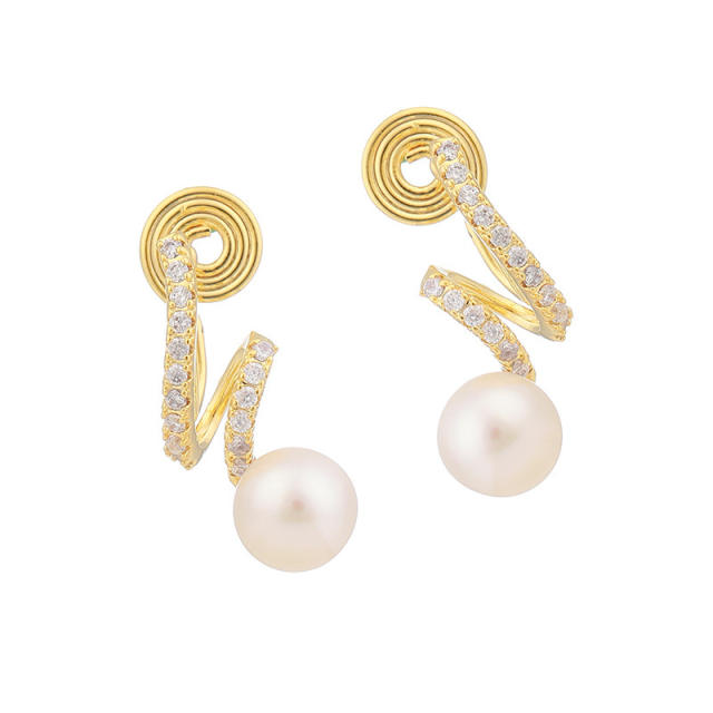 Elegant rhinestone pearl copper clip on earrings