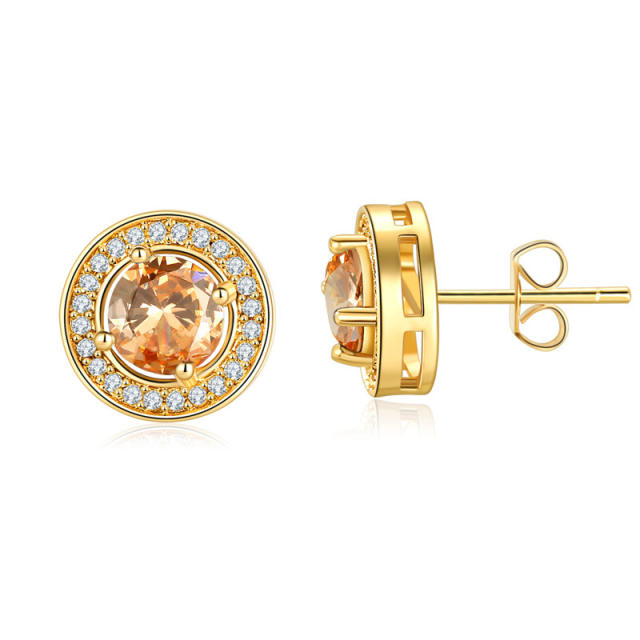 Gold plated copper color cz round shape studs earrings for men