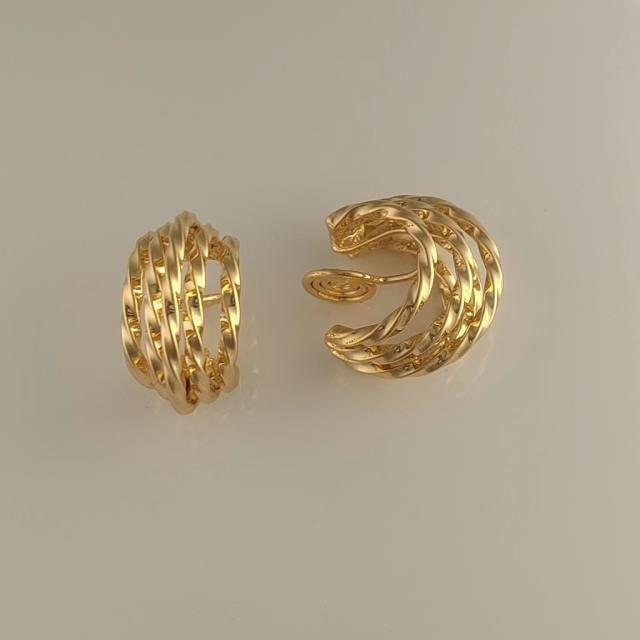 Vintage gold plated copper geometric clip on earrings