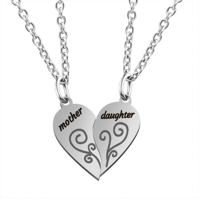 Stainless steel matching heart mother's day diy engrave necklace