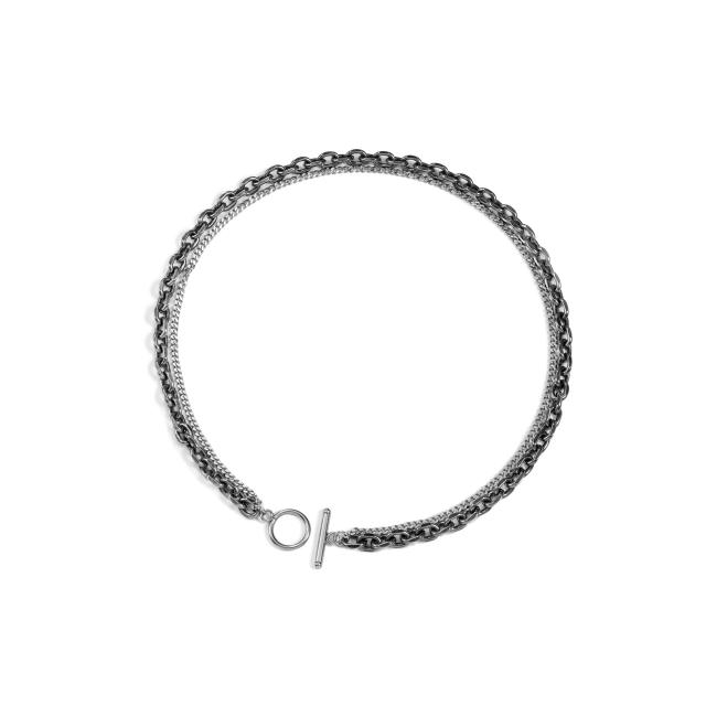 Hiphop two layer stainless steel chain choker for men