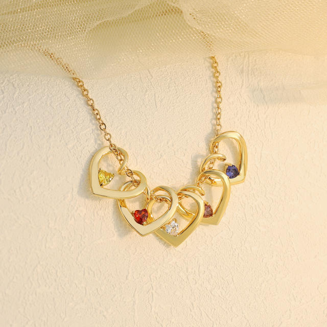 DIY birthstone hollow heart gold plated copper mother's day necklace
