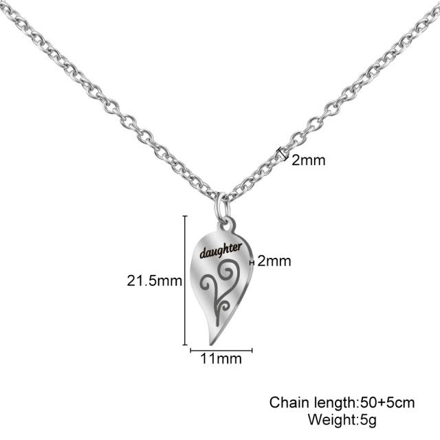 Stainless steel matching heart mother's day diy engrave necklace