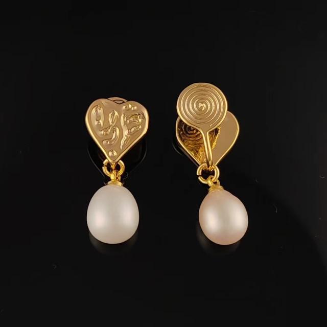 Vintage elegant water pearl copper clip on earrings