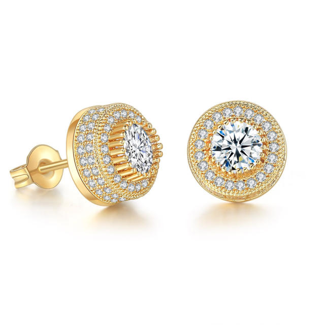 Hiphop full diamond gold plated copper ear studs for men