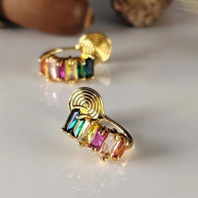 Delicate rainbow cz copper clip on earrings