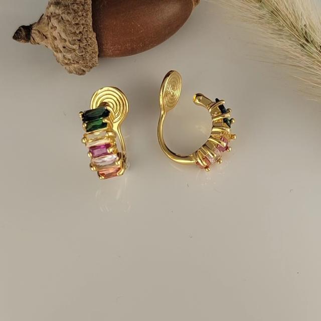 Delicate rainbow cz copper clip on earrings