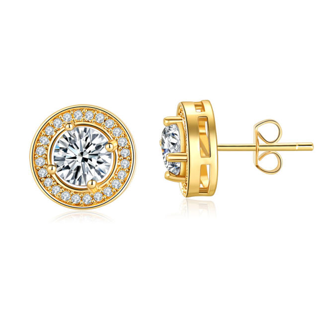 Gold plated copper color cz round shape studs earrings for men