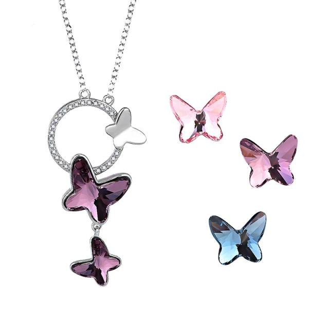 925 sterling silver austrian crystal butterfly circle necklace