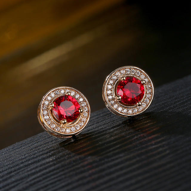 Gold plated copper color cz round shape studs earrings for men