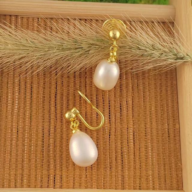 Vintage water pearl copper clip on earrings