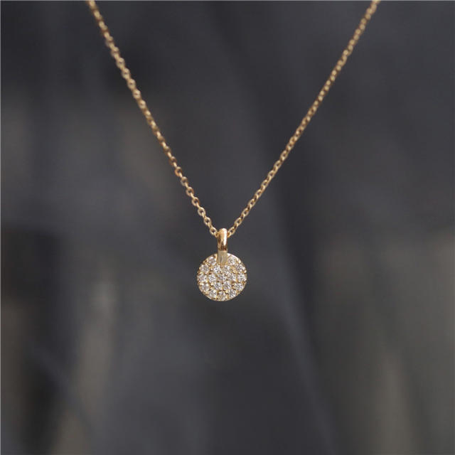14KG 925 sterling silver diamond tiny card dainty necklace