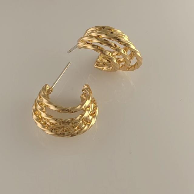 Vintage gold plated copper geometric clip on earrings