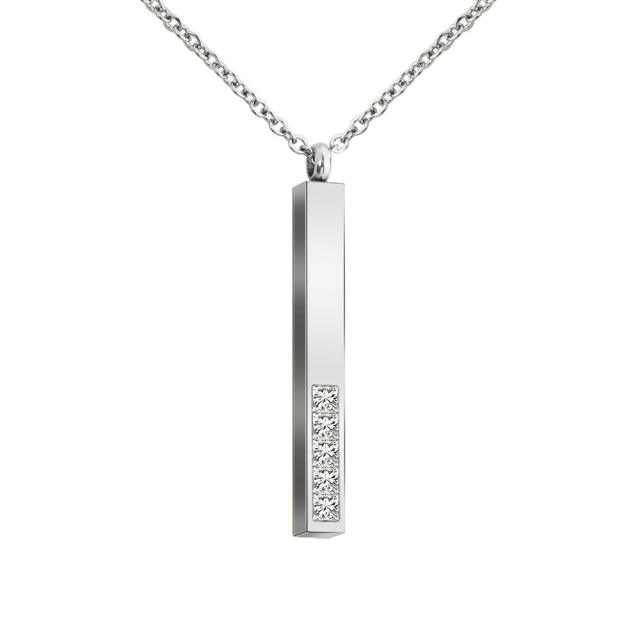 Personality diy engrave name diamond bar stainless steel necklace