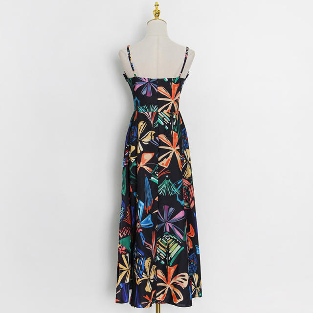 Summer design flower printing chiffon slip dress holiday dress