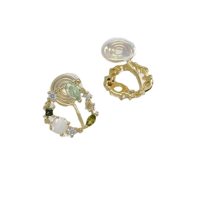 Delicate opal stone round shape copper clip on earrings