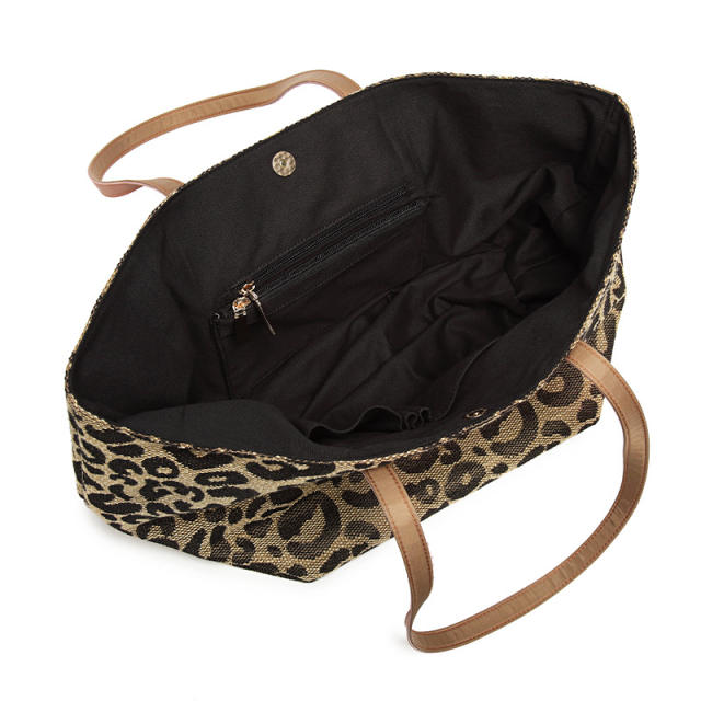 Vintage leopard grain large capacity tote bag