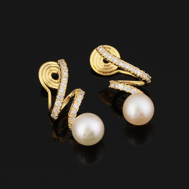 Elegant rhinestone pearl copper clip on earrings