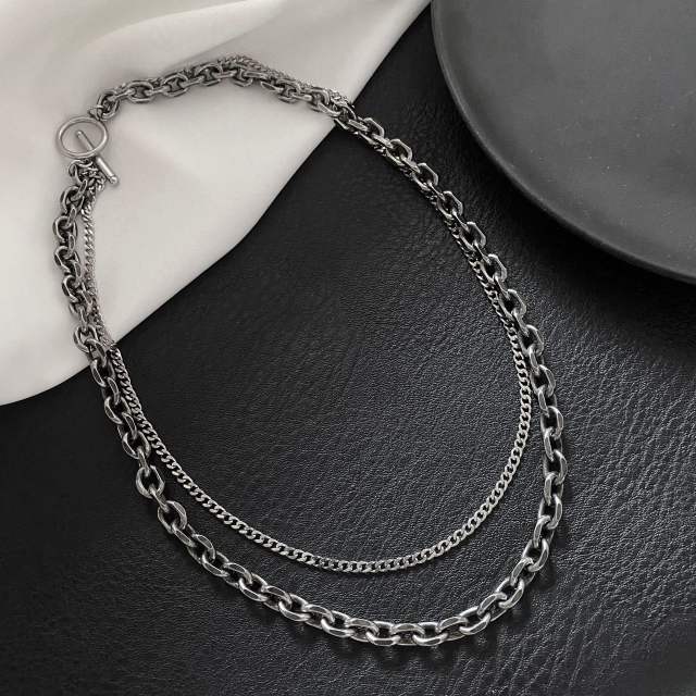 Hiphop two layer stainless steel chain choker for men