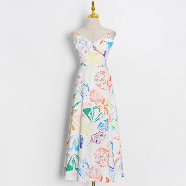 Summer design flower printing chiffon slip dress holiday dress