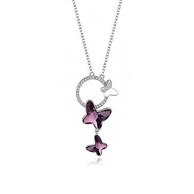 925 sterling silver austrian crystal butterfly circle necklace