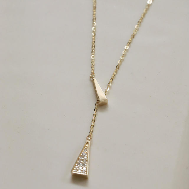 14KG sterling silver triangle diamond slide dainty necklace