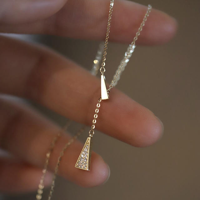 14KG sterling silver triangle diamond slide dainty necklace