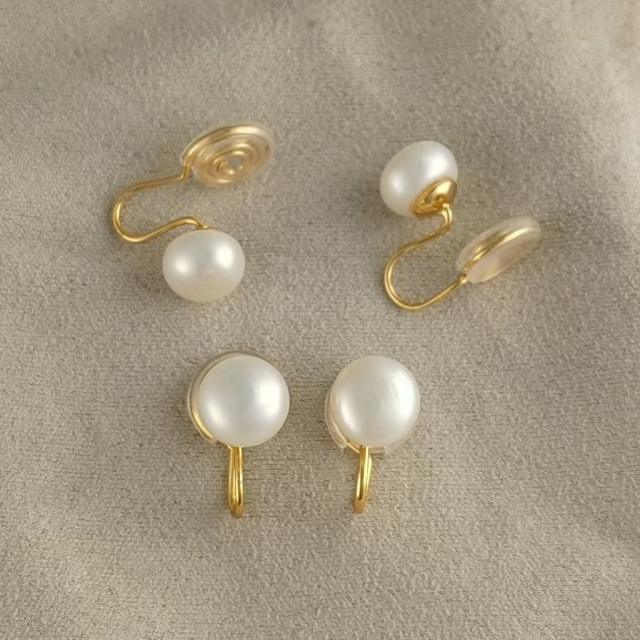 Chic water pearl copper clip on earrings