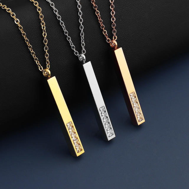 Personality diy engrave name diamond bar stainless steel necklace
