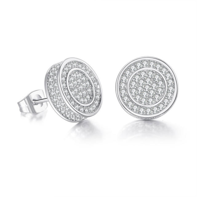 Hiphop full diamond gold plated copper ear studs for men