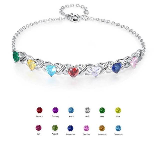 Birthstone engrave name stainless steel mother's day bracelet