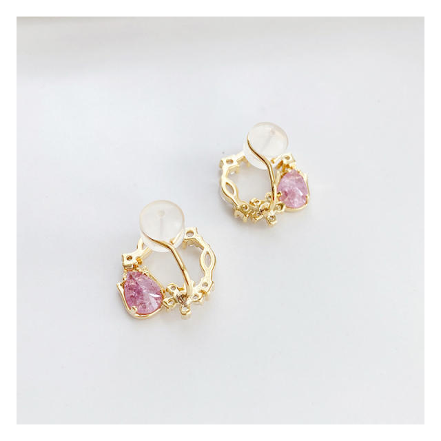 Sweet pink tulip copper clip on earrings