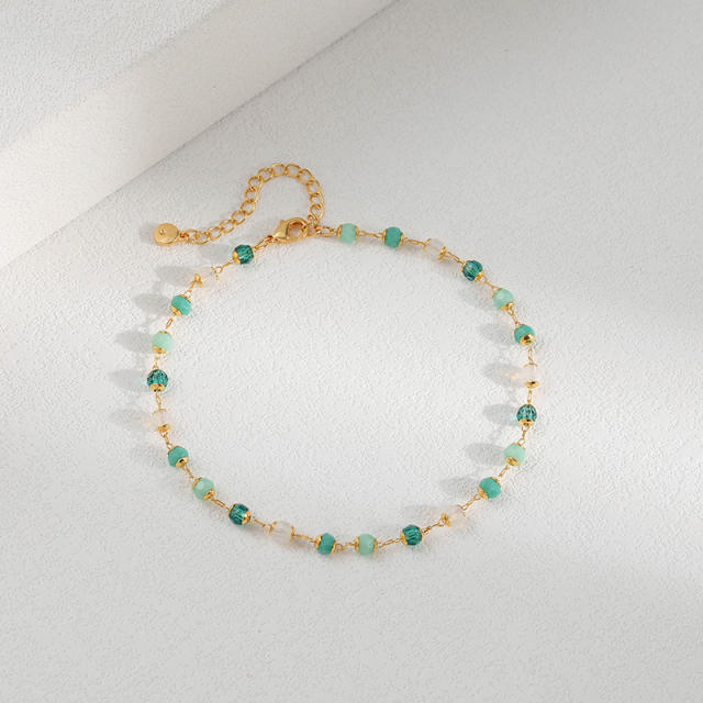 Summer fresh green color bead copper anklet