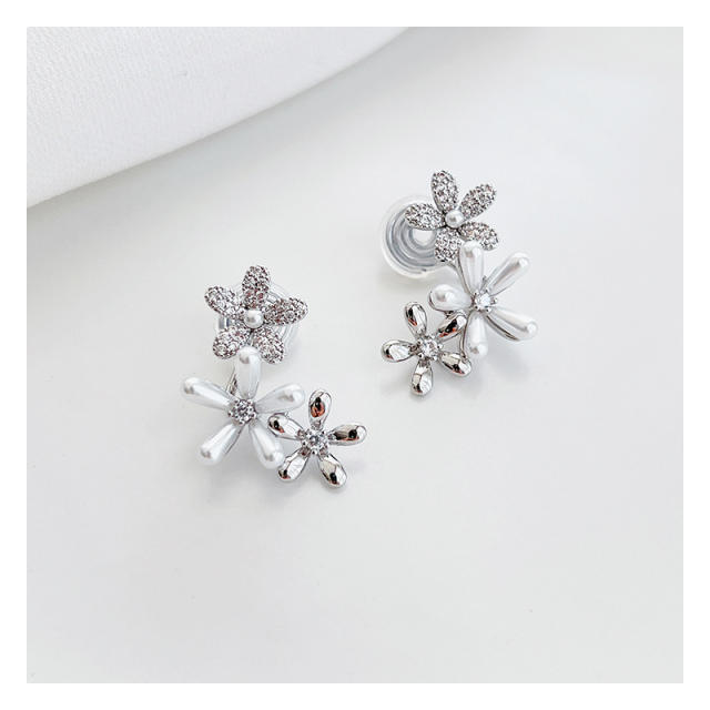 Silver color copper flower clip on earrings